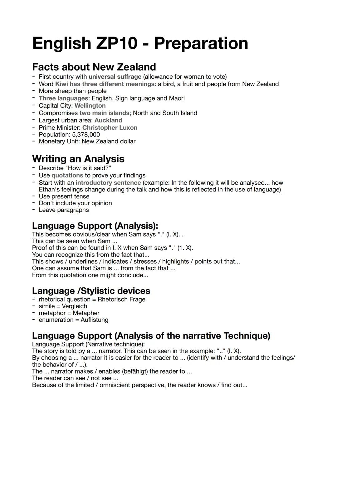 English ZP10 - Preparation
Facts about New Zealand
- First country with universal suffrage (allowance for woman to vote)
Word Kiwi has three