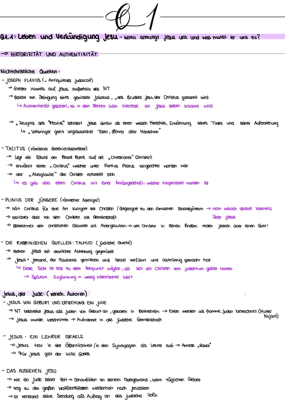 religion
abitur lernzettel Ø 1
Q1.1: Leben und Verkündigung Jesu - wozu ermutigt Jesus uns und was mutet er uns zu?
- HISTORIZITAT UND AUTHE