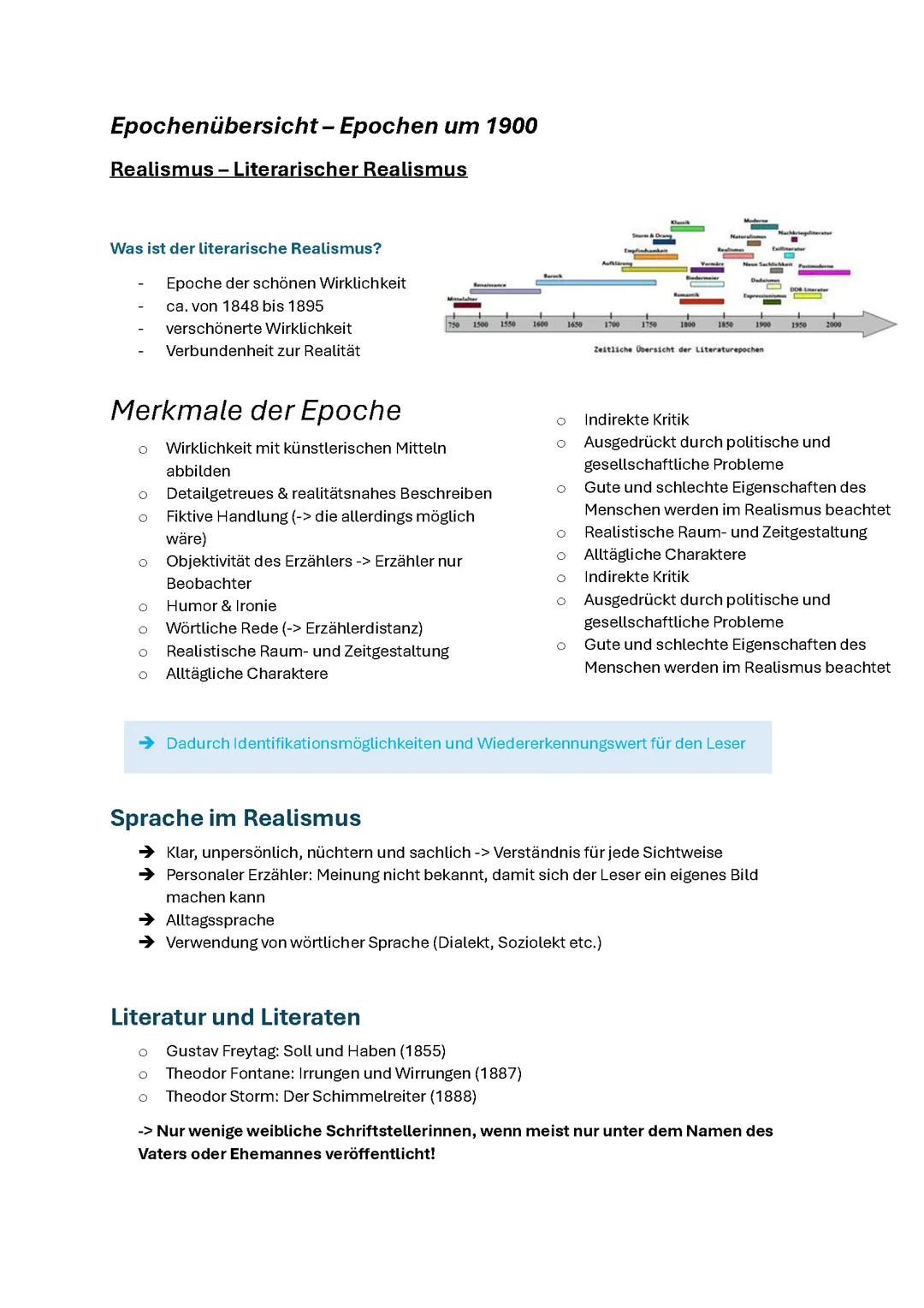 Epochen Realismus und Moderne Deutsch LK