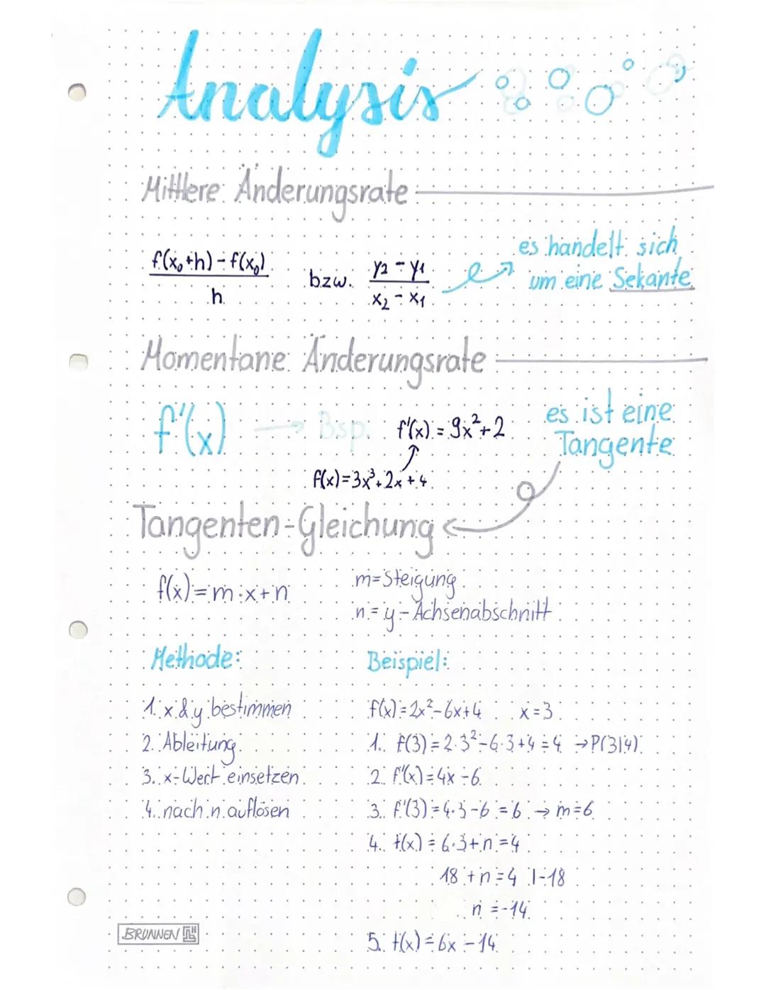 Analysis"
Hitlere Änderungsrate
f(x, +h) − f(x)
h
e's handelt sich
I bzw. 12-41 er um eine Sekante
Homentane. Anderungsrate
f'(x) —
f(x) = 3
