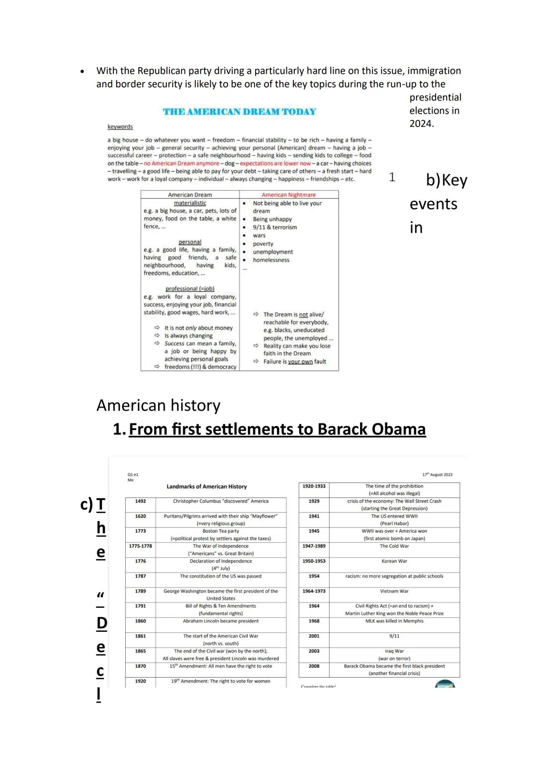 ENGLISCH MÜNDLICHE PRÜFUNG
a) The American Dream
.
•
1. Idea/ concept & criticism
The USA was and still is - a country of unlimited opportun