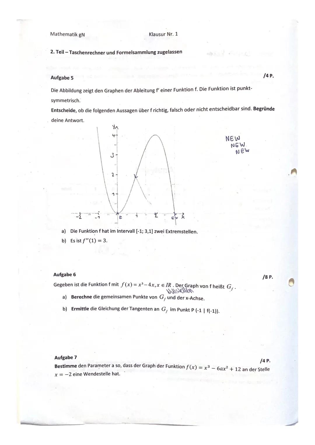 Klausur Analysis Mathe Klasse 11