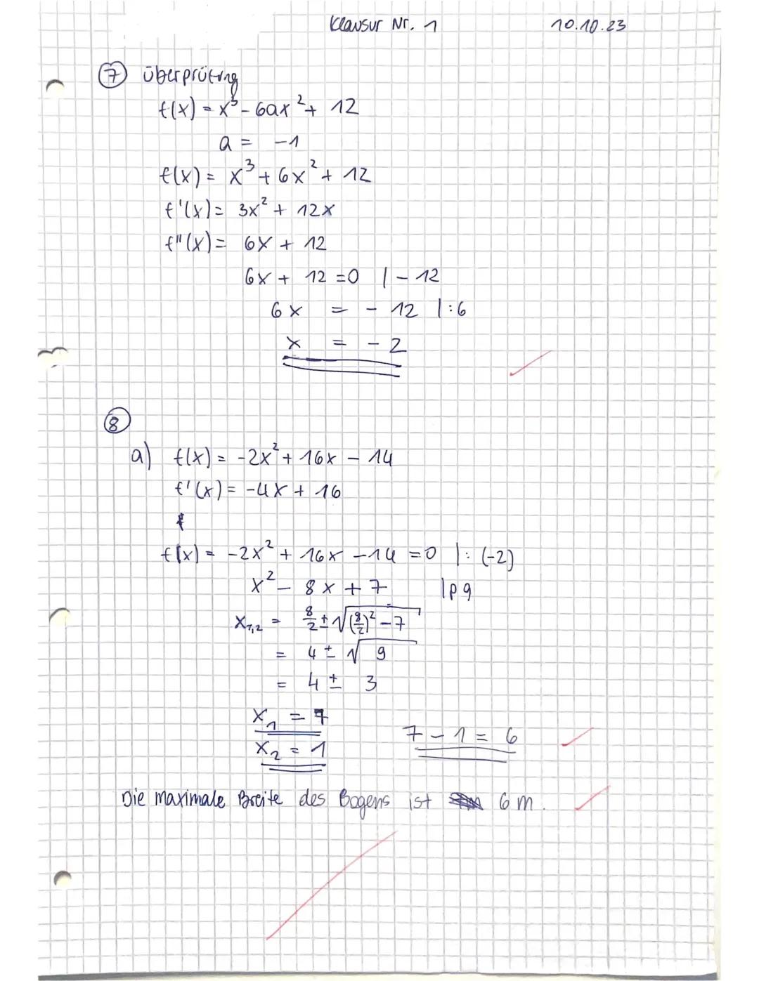 Mathematik gN
Klausur Nr. 1
2. Teil-Taschenrechner und Formelsammlung zugelassen
Aufgabe 5
Die Abbildung zeigt den Graphen der Ableitung f'