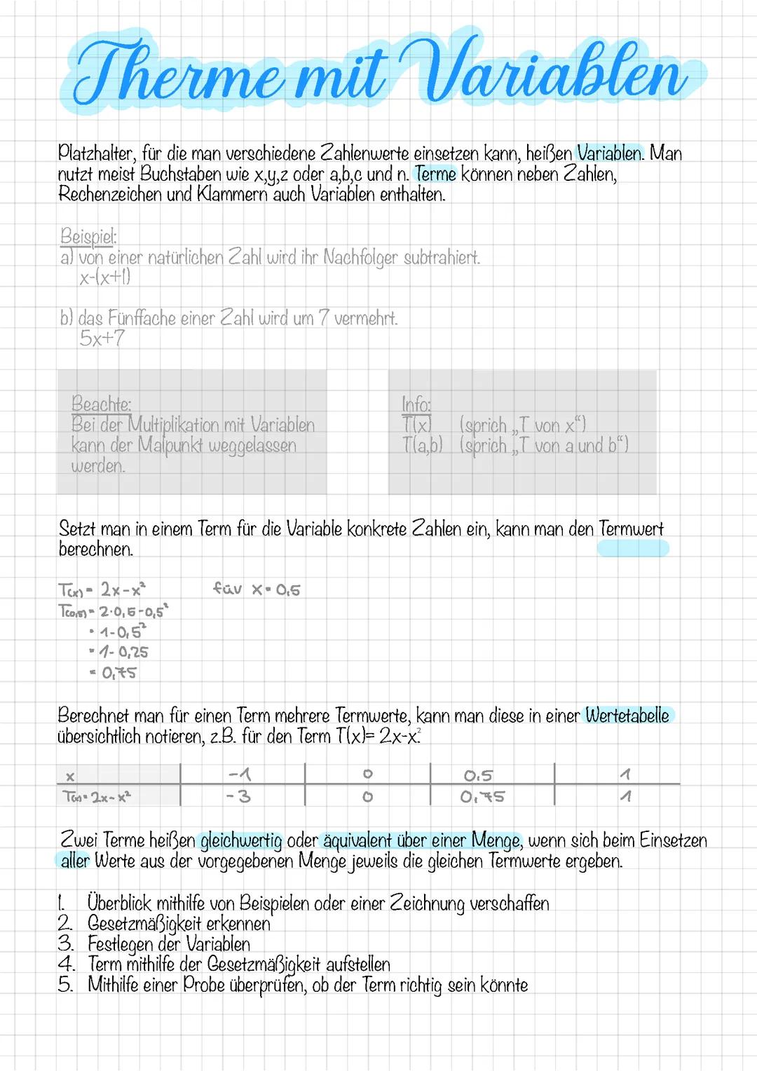 Therme und Variablen (Mathe,Gymnasium,Klasse7)