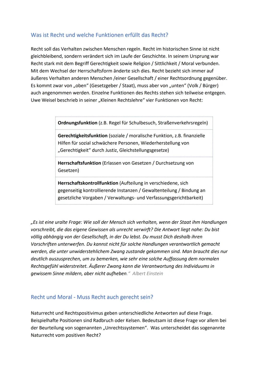Was ist Recht und welche Funktionen erfüllt das Recht?
Recht soll das Verhalten zwischen Menschen regeln. Recht im historischen Sinne ist ni
