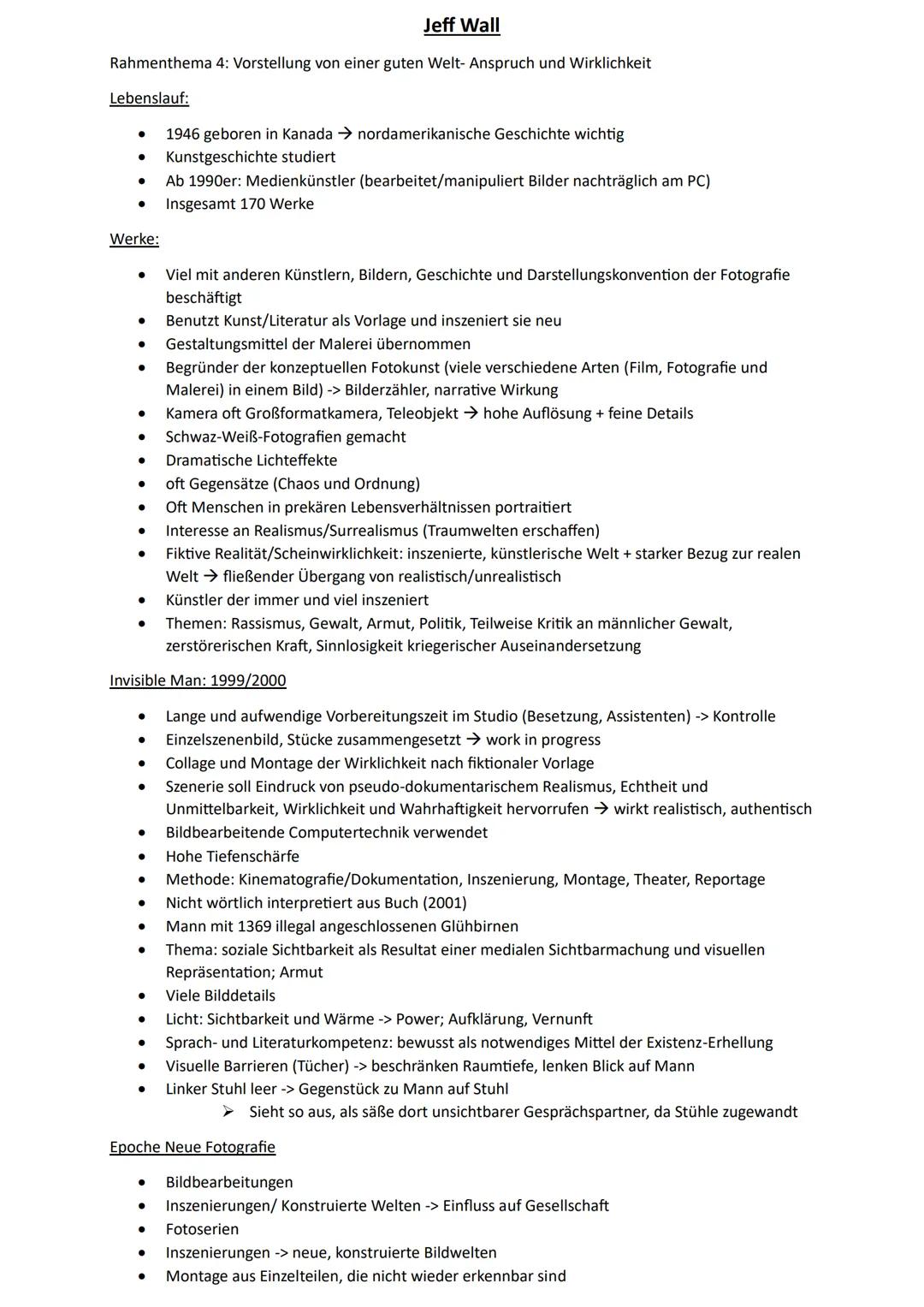 # Jeff Wall
Rahmenthema 4: Vorstellung von einer guten Welt- Anspruch und Wirklichkeit
Lebenslauf:
- 1946 geboren in Kanada nordamerikani