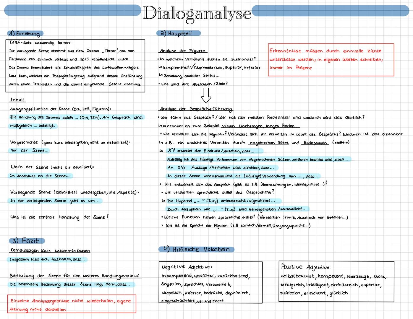 1) Einleitung
TATTE-Satz auswendig lernen:
Die vorliegende Szene stammt aus dem Drama "Terror", das von
Ferdinand von Schirach verfasst und
