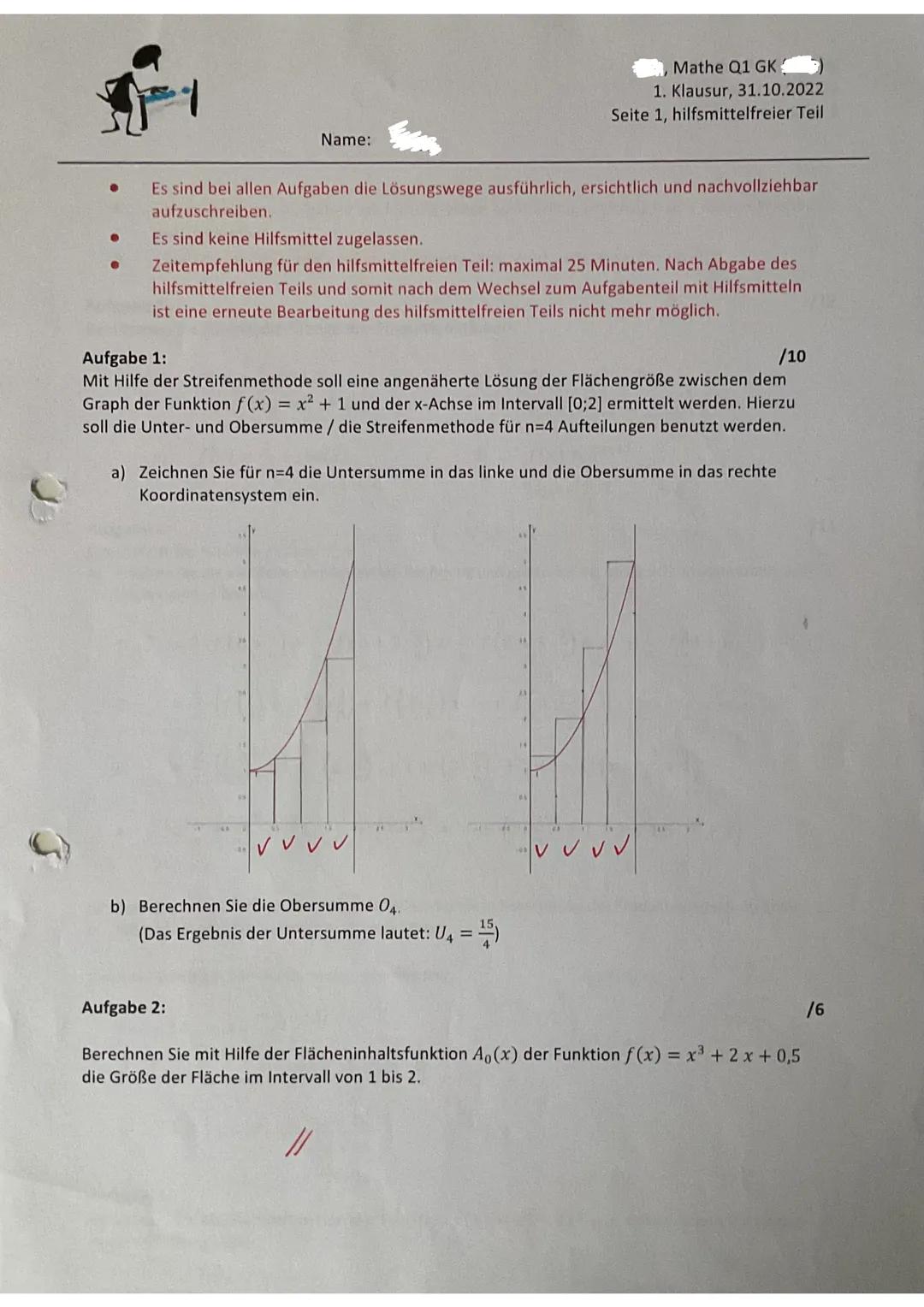 Q1 Mathe GK Klausur - Integralrechnung, Flächenberechnung
