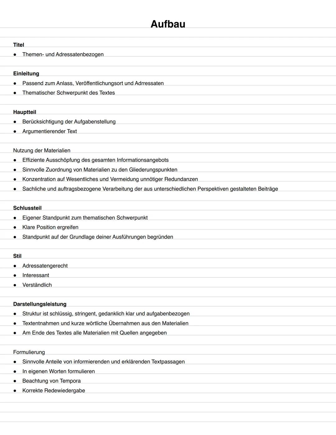 # Lernplan
1. Aufbau
2. Textsorten
3. Vorgehen # Aufbau
Titel
- Themen- und Adressatenbezogen
Einleitung
- Passend zum Anlass, Veröffen