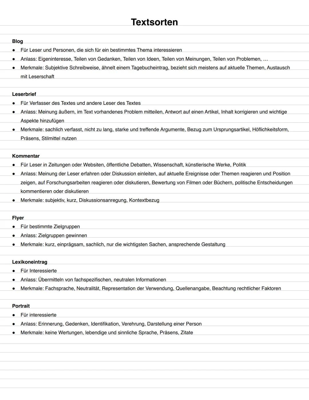 # Lernplan
1. Aufbau
2. Textsorten
3. Vorgehen # Aufbau
Titel
- Themen- und Adressatenbezogen
Einleitung
- Passend zum Anlass, Veröffen