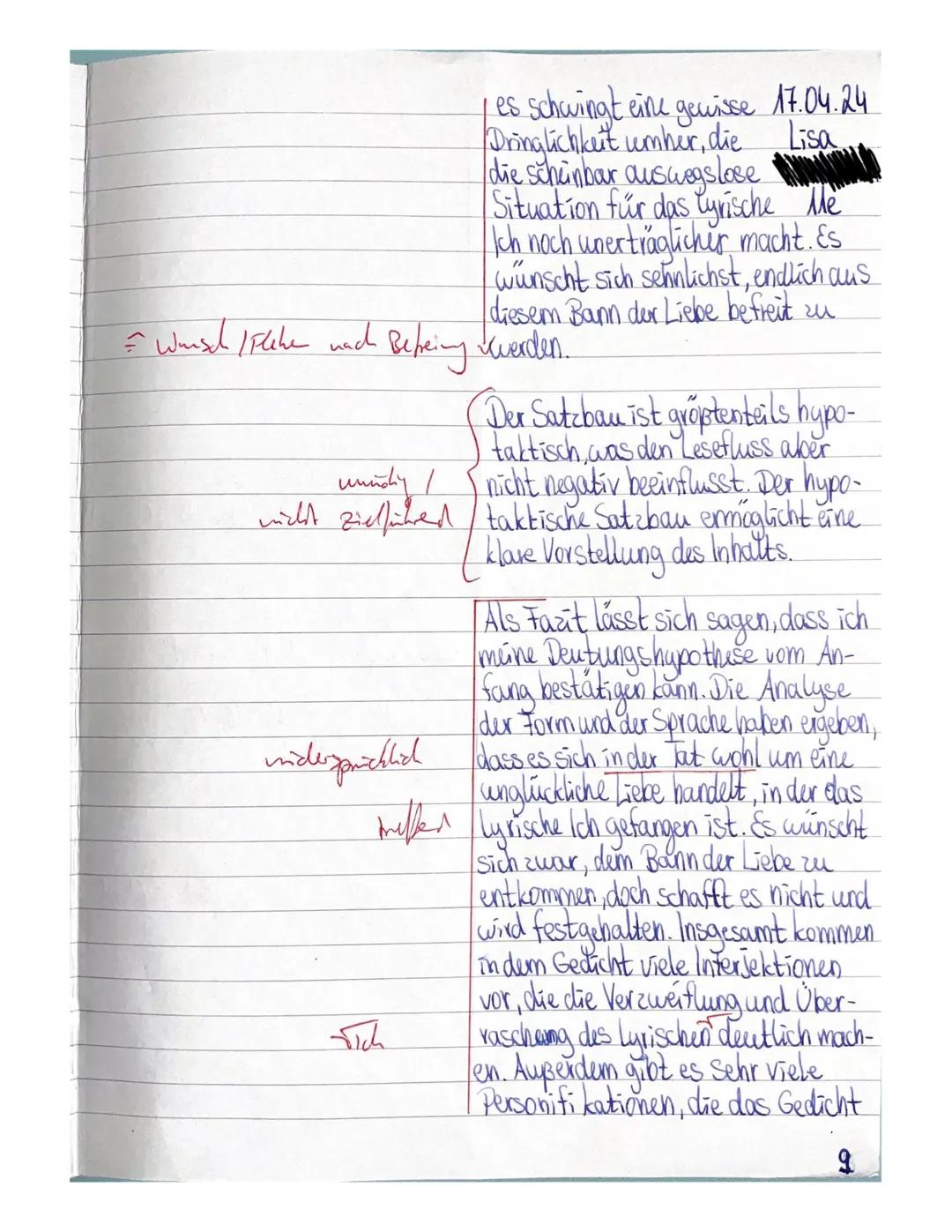 # 11E
# De3
# Gedichtinterpretation
17.04.2024
Name: Lisa
Aufgabenstellung:
1. Analysiere und interpretiere das Gedicht „Neue Liebe, n