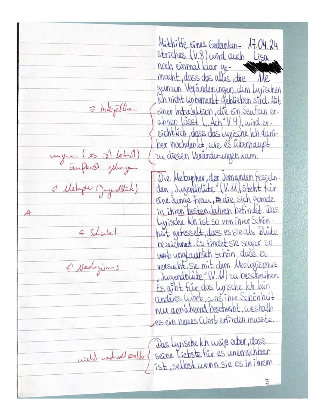 # 11E
# De3
# Gedichtinterpretation
17.04.2024
Name: Lisa
Aufgabenstellung:
1. Analysiere und interpretiere das Gedicht „Neue Liebe, n