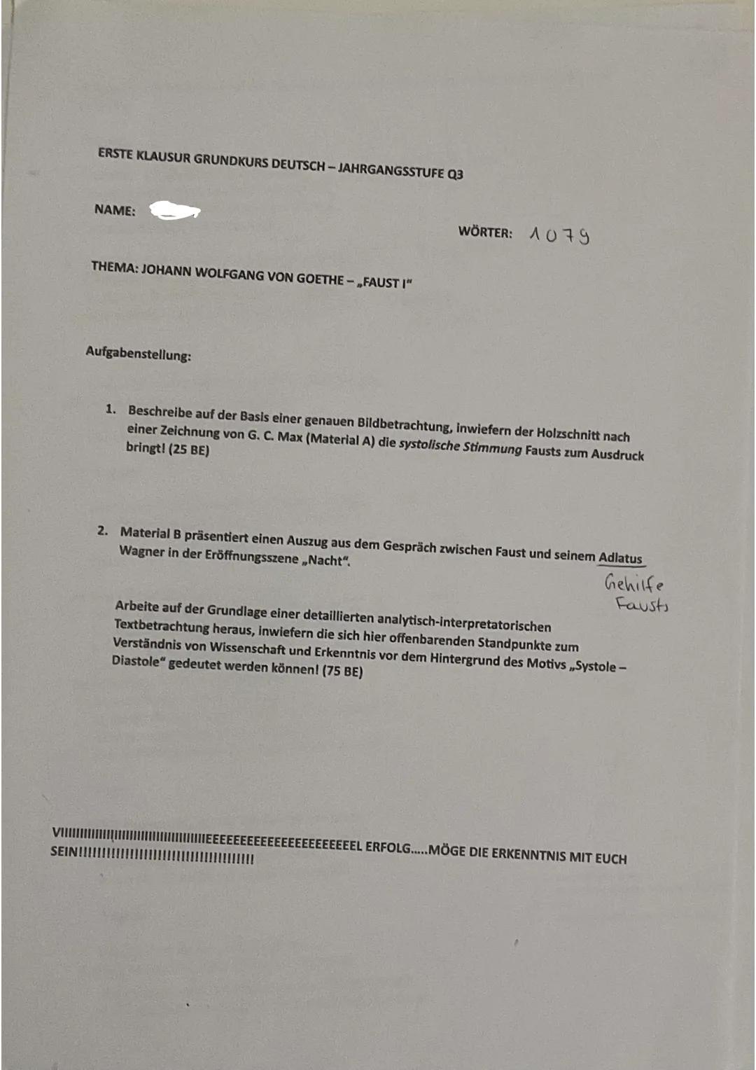 Q3 Deutsch GK Klausur - FAUST I