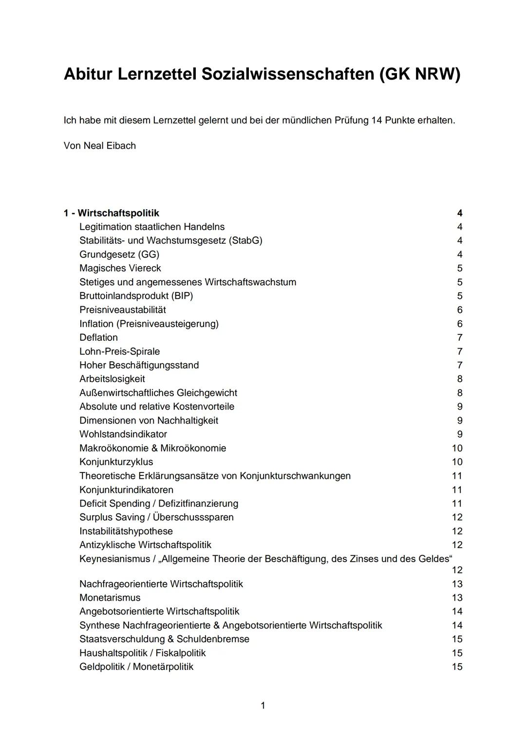 Abitur Lernzettel Sozialwissenschaften (GK NRW)
Ich habe mit diesem Lernzettel gelernt und bei der mündlichen Prüfung 14 Punkte erhalten.
Vo