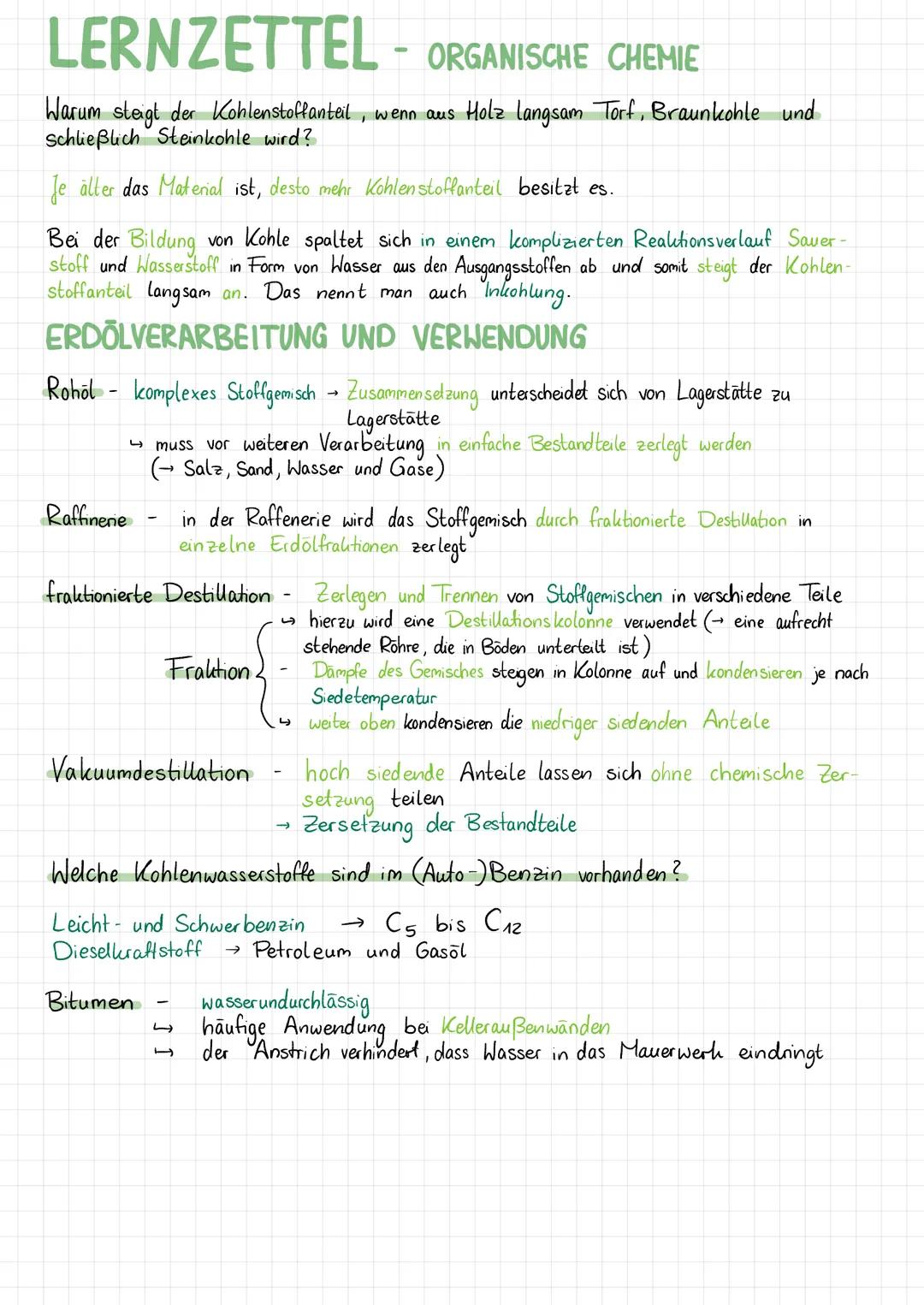 # LERNZETTEL - ORGANISCHE CHEMIE
ORGANISCHE CHEMIE
Die organische Chemie ist die Chemie der Kohlenstoffverbindungen.
Kohlenstoffe sind or