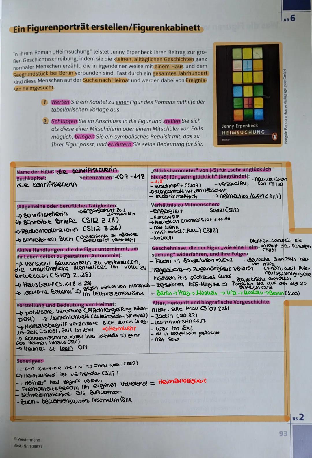 Ein Figurenporträt erstellen/Figurenkabinett
In ihrem Roman,,Heimsuchung" leistet Jenny Erpenbeck ihren Beitrag zur gro-
Ben Geschichtsschre