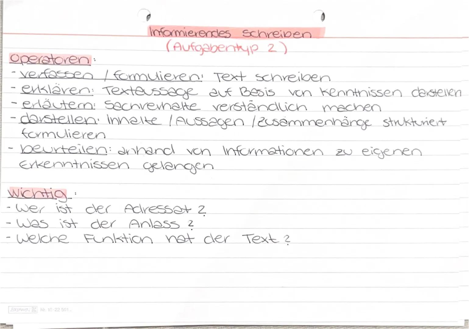 operatoren:
Informierendes schreiben
(Aufgabentyp 2)
Verfassen / formulieren: Text schreiben.
- erklären: Textaussage auf Basis von Kenntnis