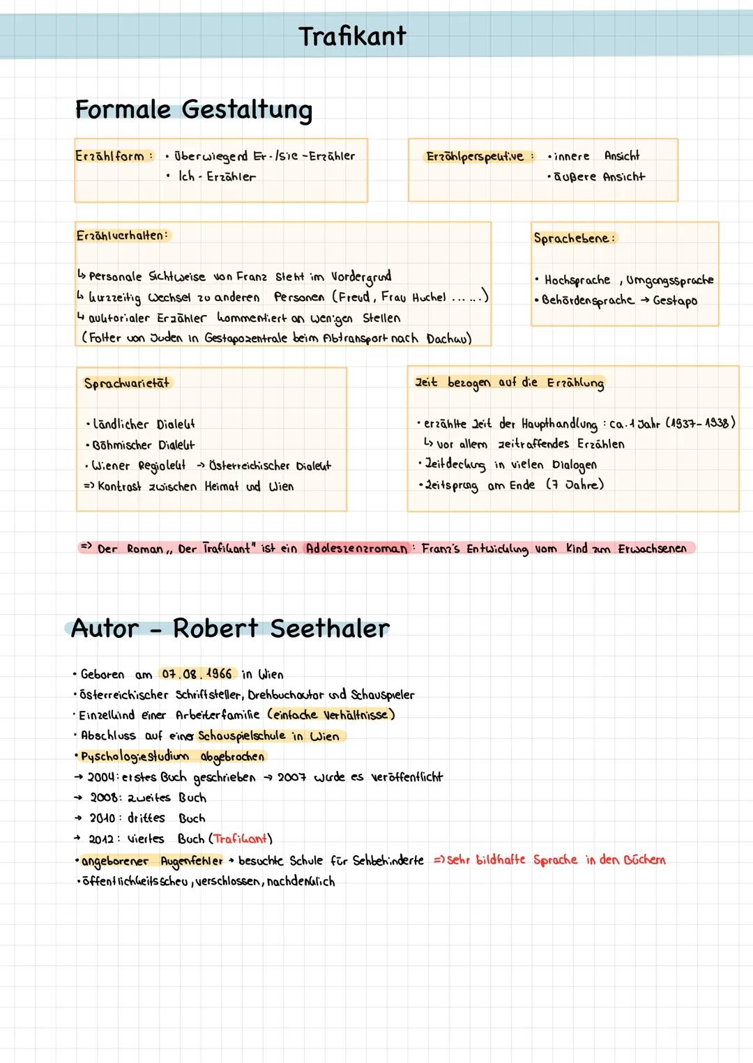Trafikant
Zusammenfassung Trafikant
Romanhandlung
④⑦ Nußdorf 1937
.
17-jähriger Franz Huchel lebt mit seiner Nutter in Nußdorf am Attersee
·