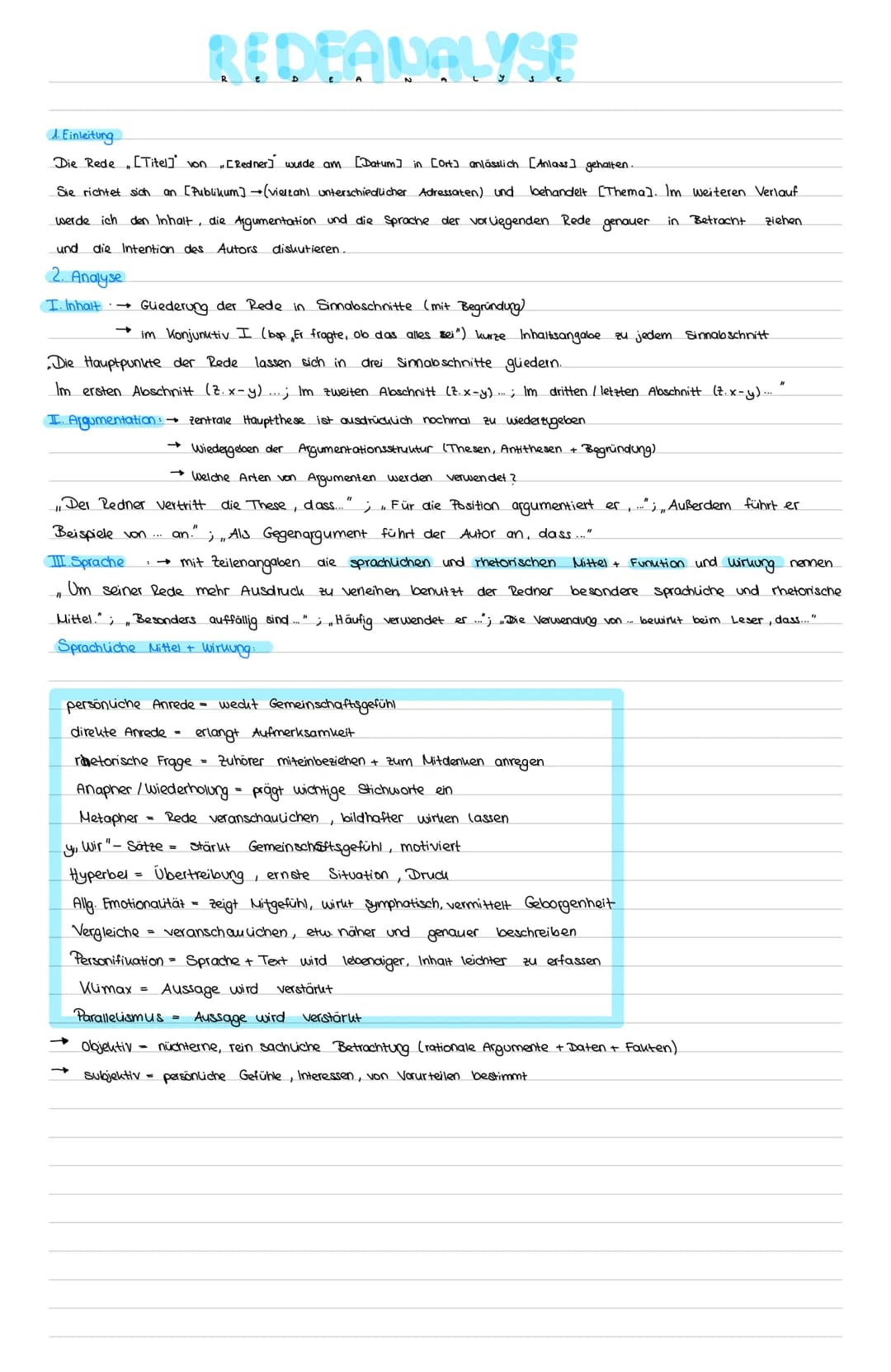 Lernzettel Redeanalyse – Seite 1