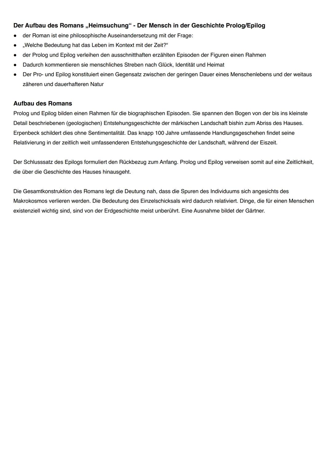 Der Aufbau des Romans,,Heimsuchung" - Der Mensch in der Geschichte Prolog/Epilog
• der Roman ist eine philosophische Auseinandersetzung mit