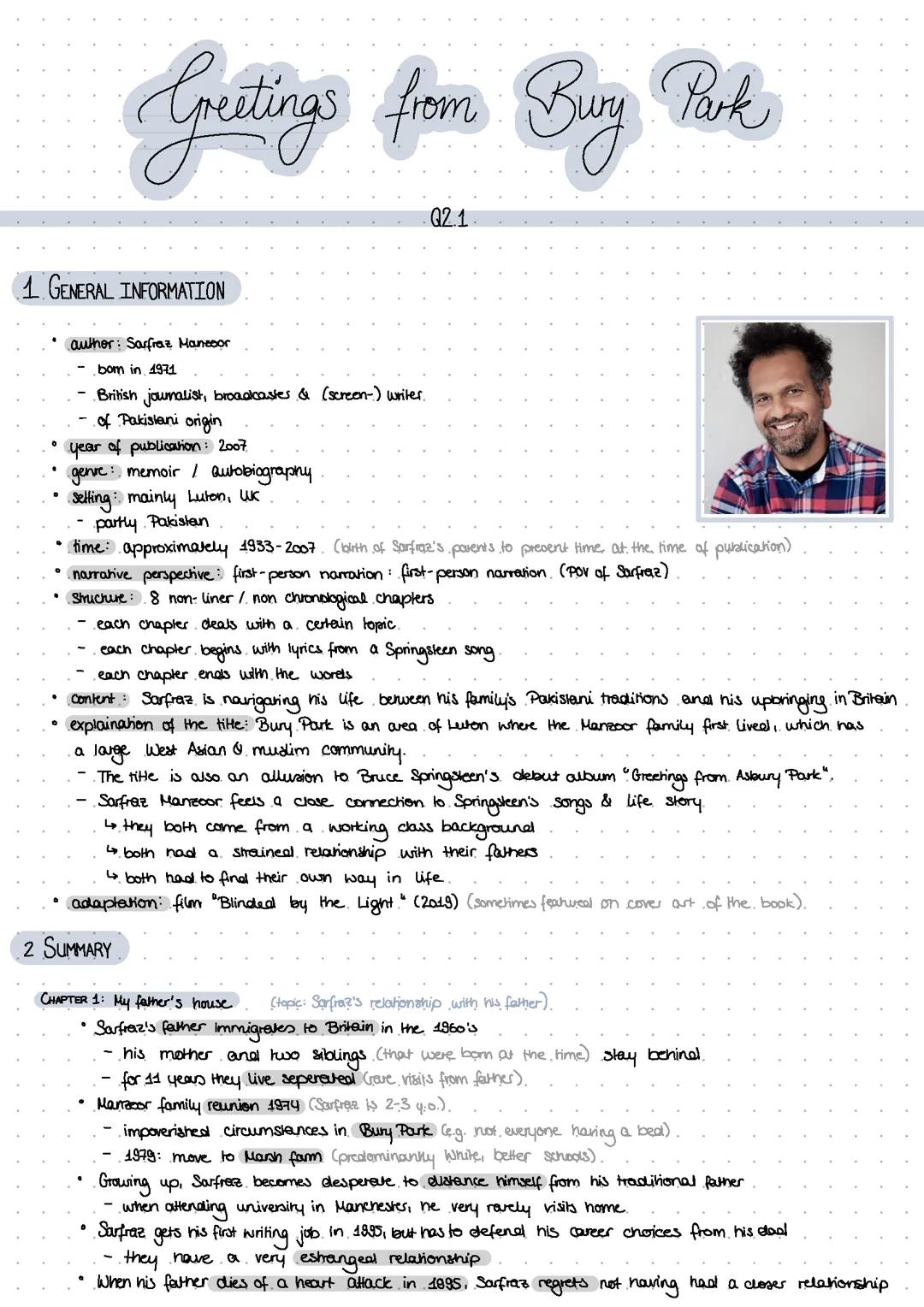 Greetings from Bury Park (memoir) - Lernzettel Englisch GK Abitur Niedersachsen 2024