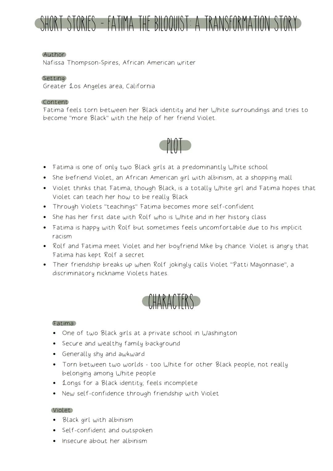 SHORT STORIES - FATIMA THE BILOQUIST A TRANSFORMATION STORY
Author
Nafissa Thompson-Spires, African American writer
Setting
Greater Los Ange