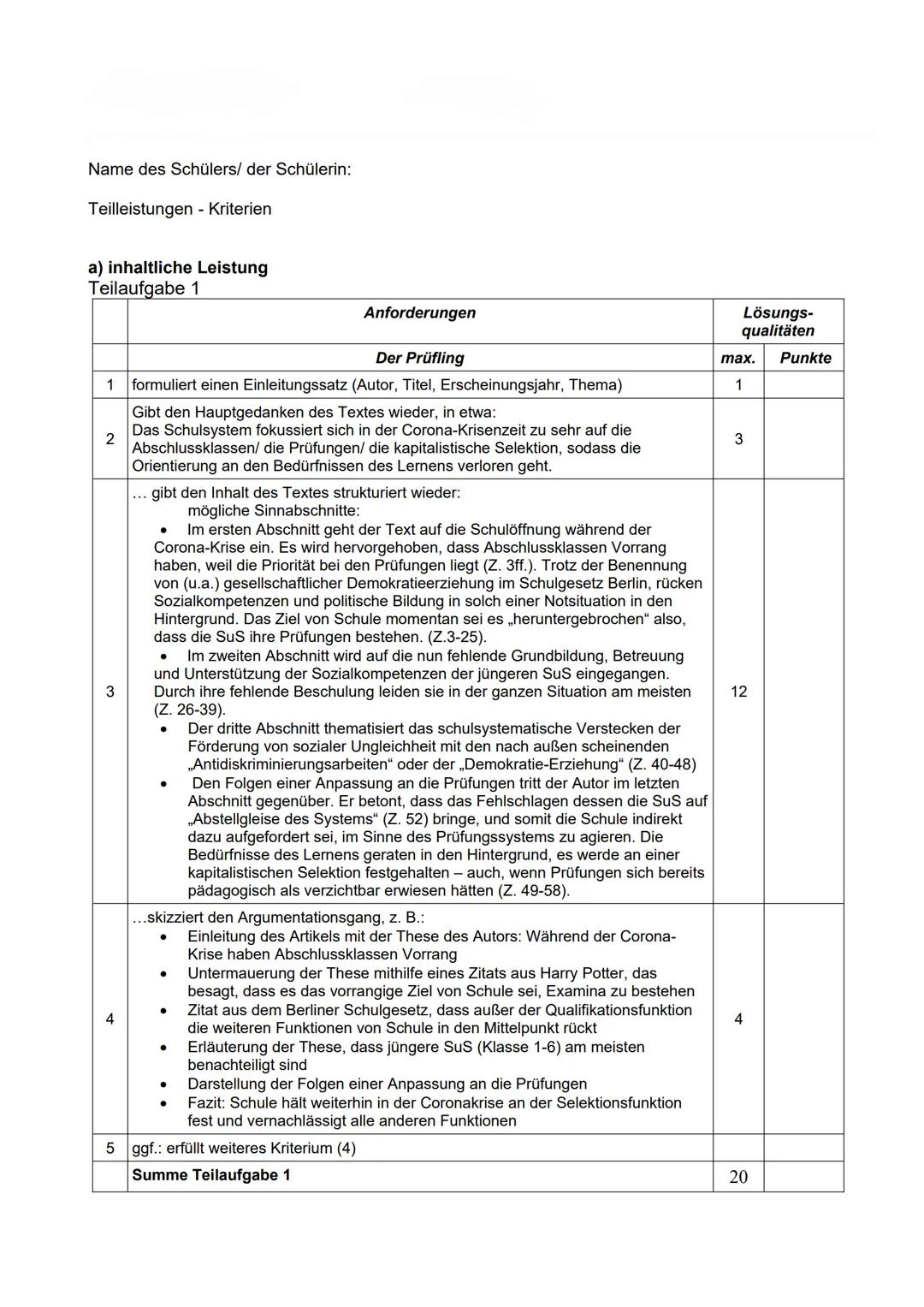 Thema: Institutionalisierung von Erziehung - Die Funktionen von Schule nach Fend
Aufgabenstellung:
1. Formulieren Sie den Hauptgedanken des
