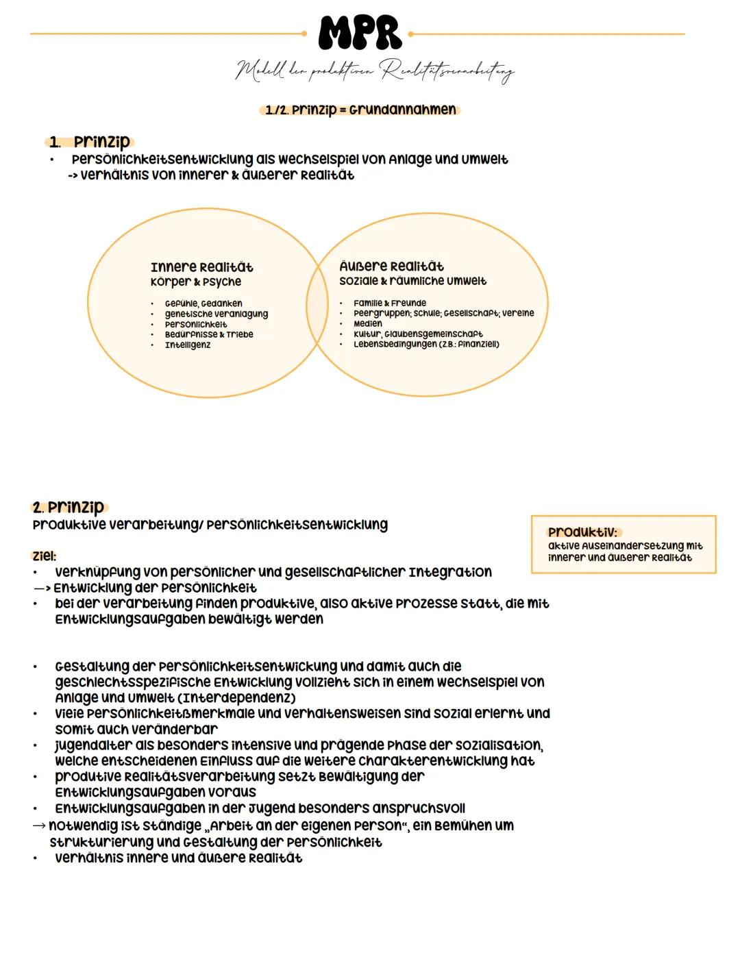 MPR
Modell den produktiven Realitat precambecting
1./2. Prinzip = Grundannahmen
1. Prinzip
Persönlichkeitsentwicklung als wechselspiel von A