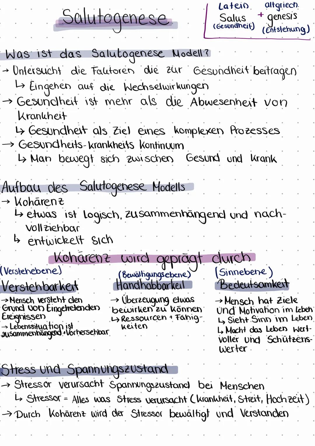 ->
Salutogenese
Was ist das Salutogenese Modell?
Latein altgriech.
+
Salus genesis
(Gesundheit)
(Entstehung)
→ Untersucht die Faktoren die z