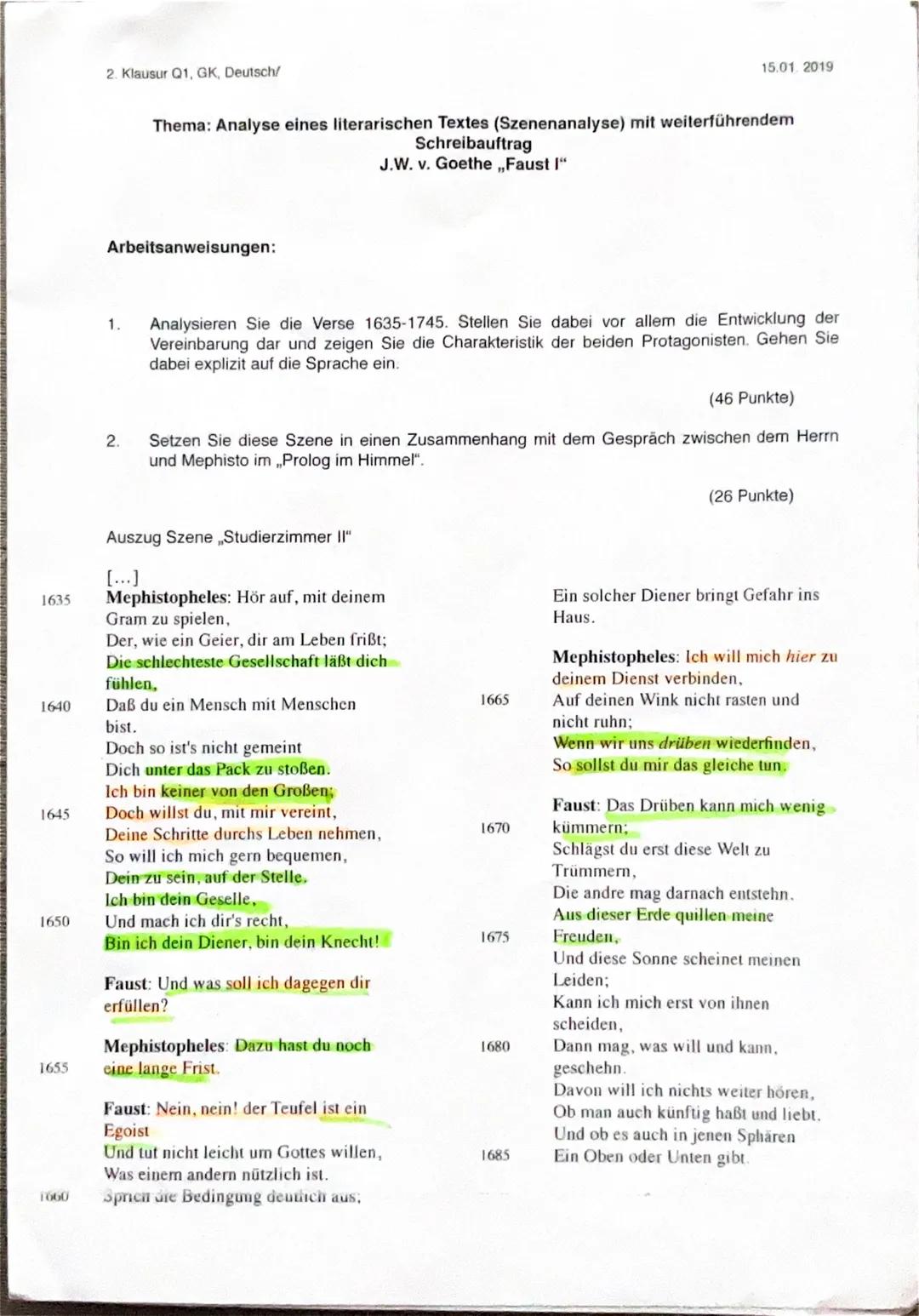2. Klausur Q1, GK, Deutsch/
15.01.2019
Thema: Analyse eines literarischen Textes (Szenenanalyse) mit weiterführendem
Schreibauftrag
Arbeitsa
