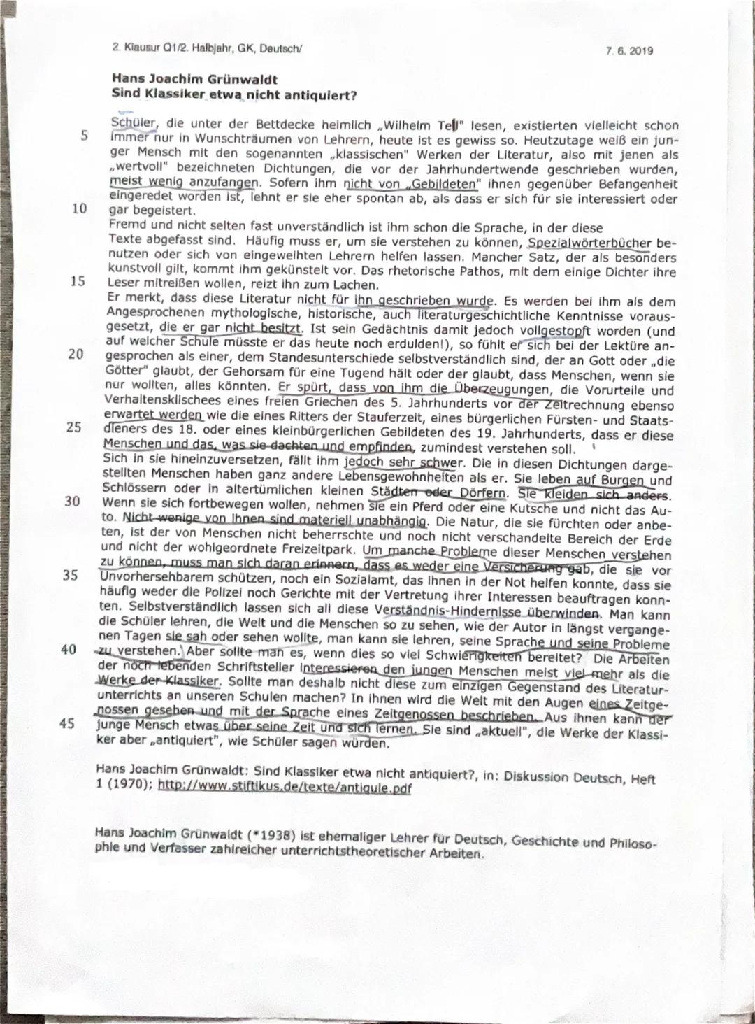 2. Klausur Q1/2. Halbjahr, GK, Deutsch/
7.6.2019
Thema: Judith Hermann,,Sommerhaus, später"
Sachtextanalyse mit anschließender Erörterung/Li
