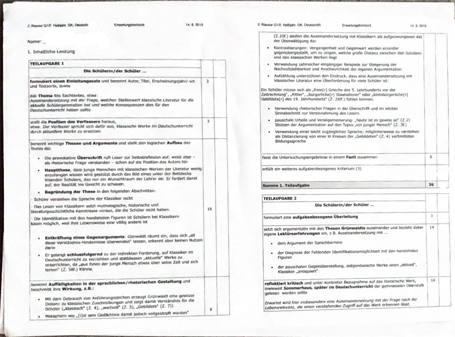 2. Klausur Q1/2. Halbjahr, GK, Deutsch/
7.6.2019
Thema: Judith Hermann,,Sommerhaus, später"
Sachtextanalyse mit anschließender Erörterung/Li