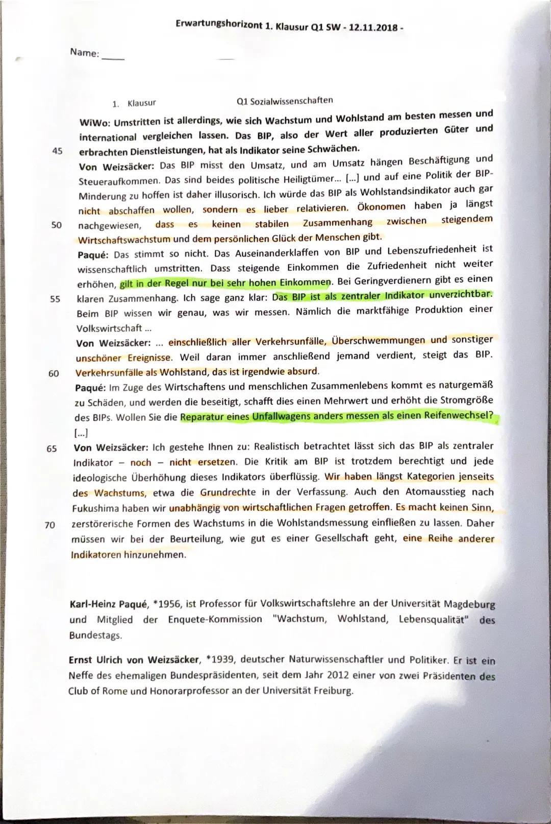 1. Klausur
Q1 Sozialwissenschaften
12.11.2018
Name: ______________
THEMA: Ziele der Wirtschaftspolitik
1. Aufgabe
Stellen Sie die Ziele u