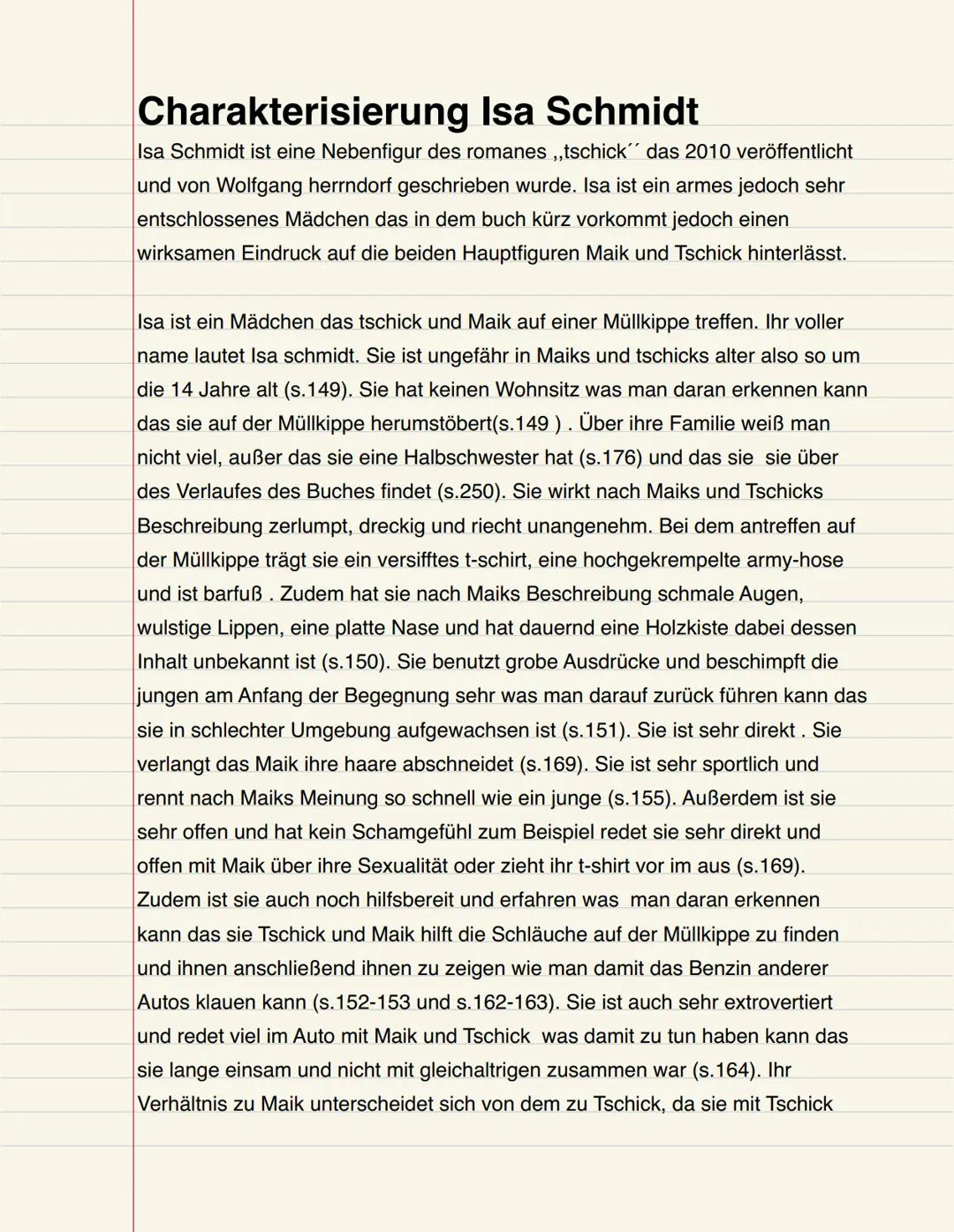 Deutsch Charakterisierung Isa schmidt Tschick