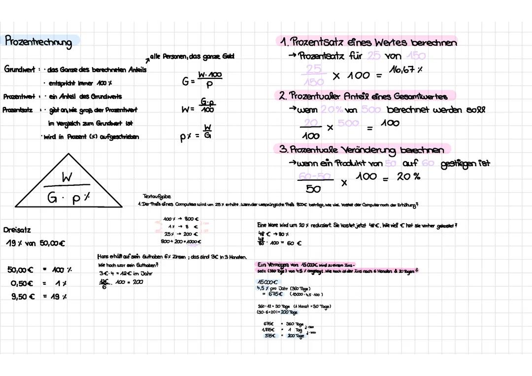 Zusammenfassung Prozentrechnung, Flächeninhalte, Geometrie, Umrechnung, Winkelberechnung, Wahrscheinlichkeitsrechnung, Zinsrechnung