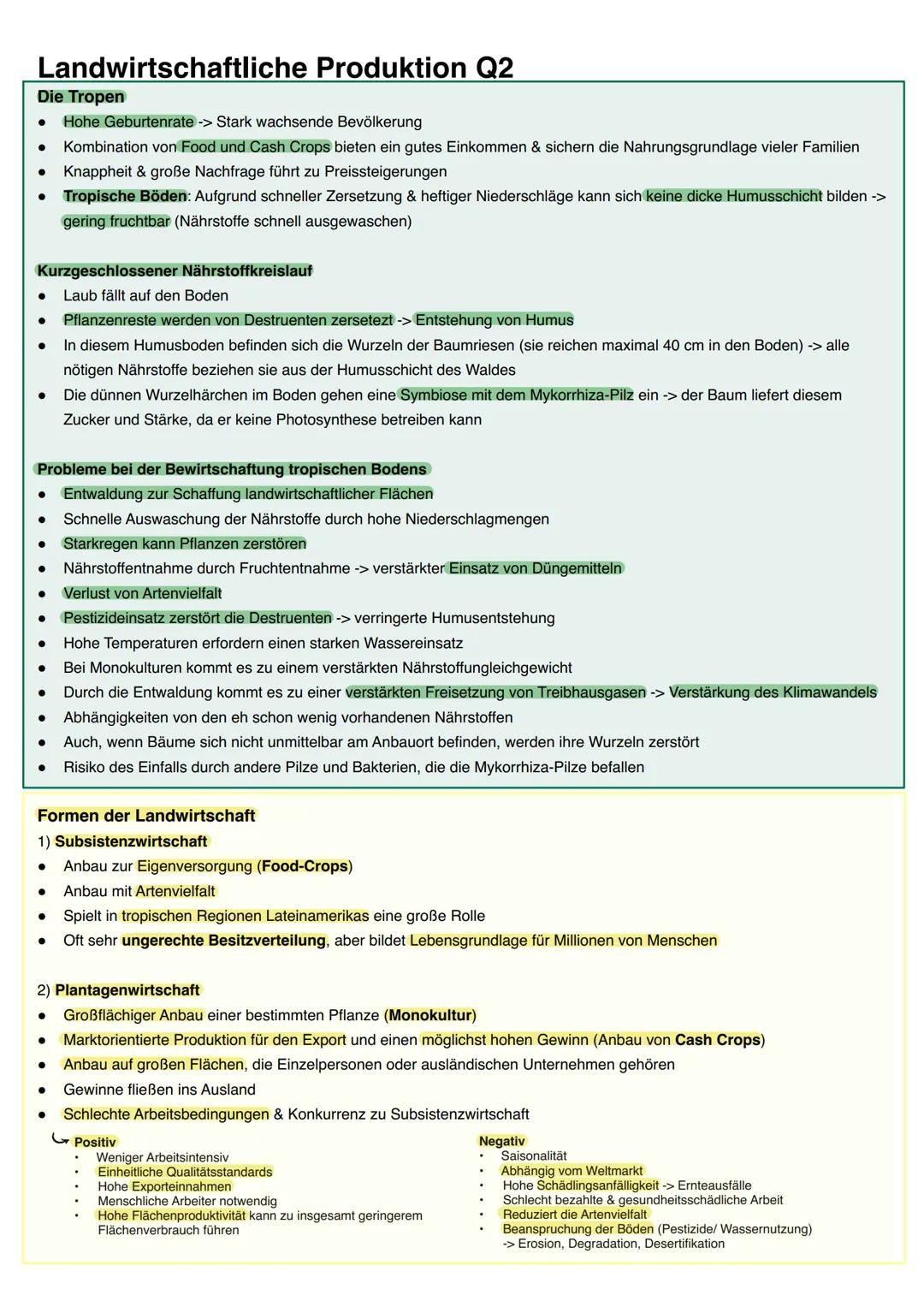 ما
Erdkunde Q1/Q2 Landwirtschaftliche Produktion Q2
Die Tropen
•
Hohe Geburtenrate -> Stark wachsende Bevölkerung
Kombination von Food und C