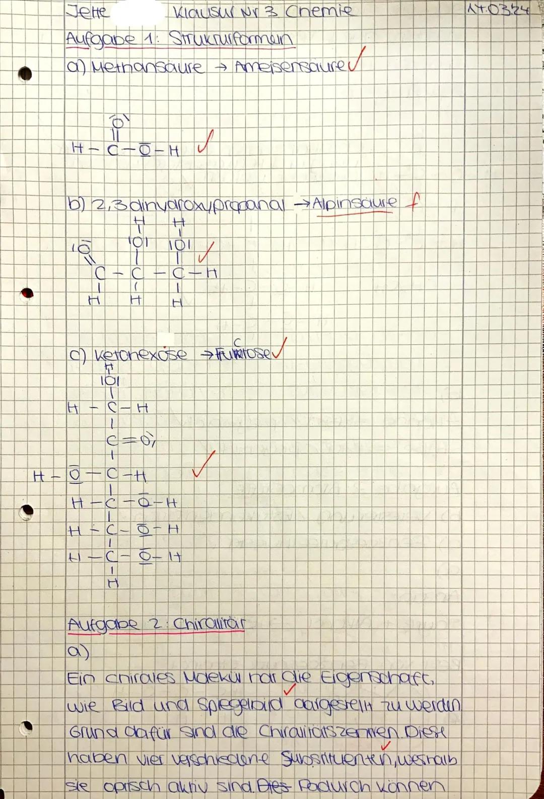 Chemie, Q2 GK
März 2024
Klausur Nr. 1
Viel Erfolg!
Name: Jete
Erlaubte Hilfsmittel: Periodensystem, Operatorenliste
Aufgabe 1: Strukturforme