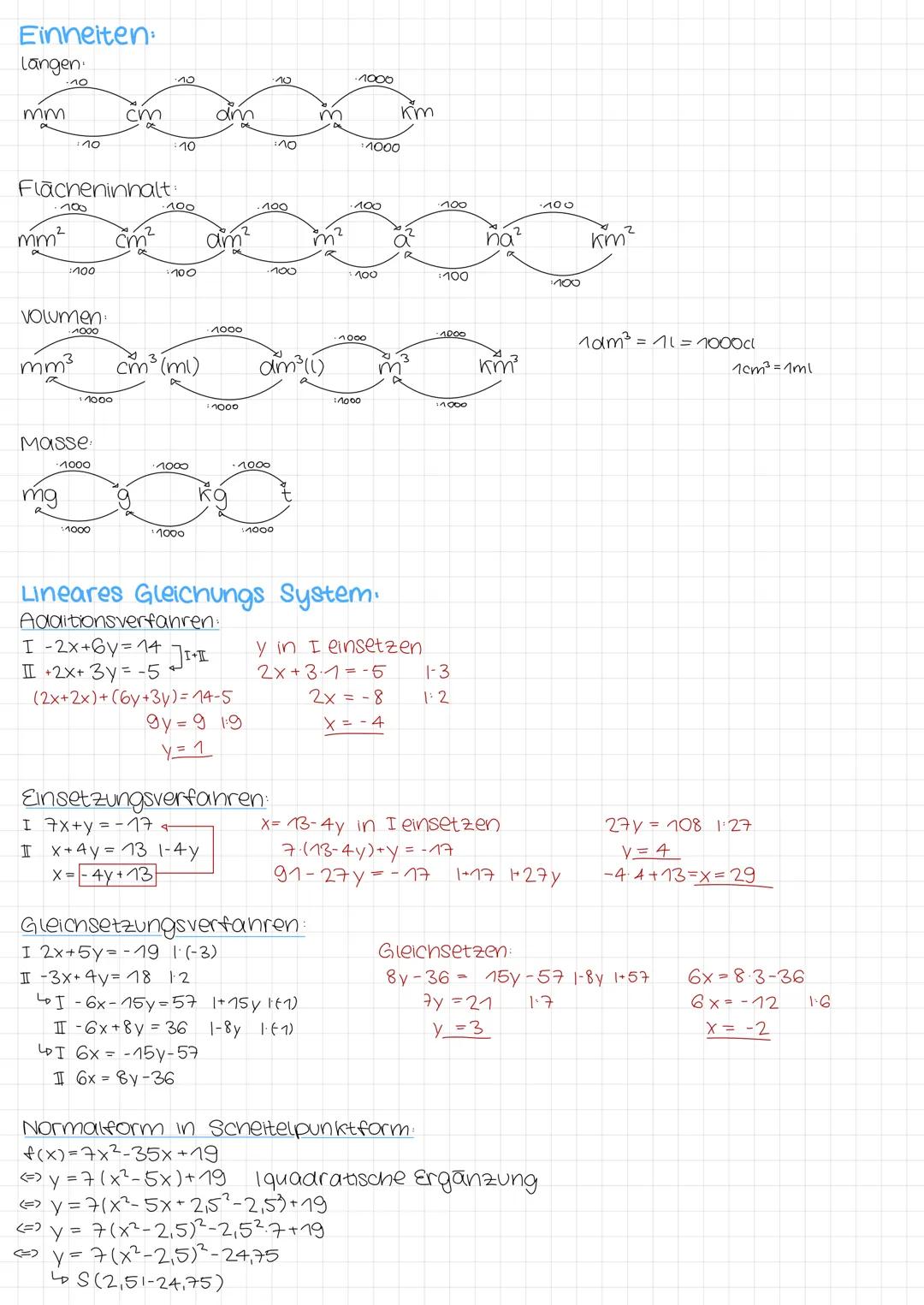 Einheiten:
Langen
mm
cm
dm
m
km
10
10
1000
1000
Flächeninhalt
mm²
cm²
dm²
m²
a
na²
km²
100
100
100
100
100
100
Volumen
1dm³ = 1l =1000cl
mm³