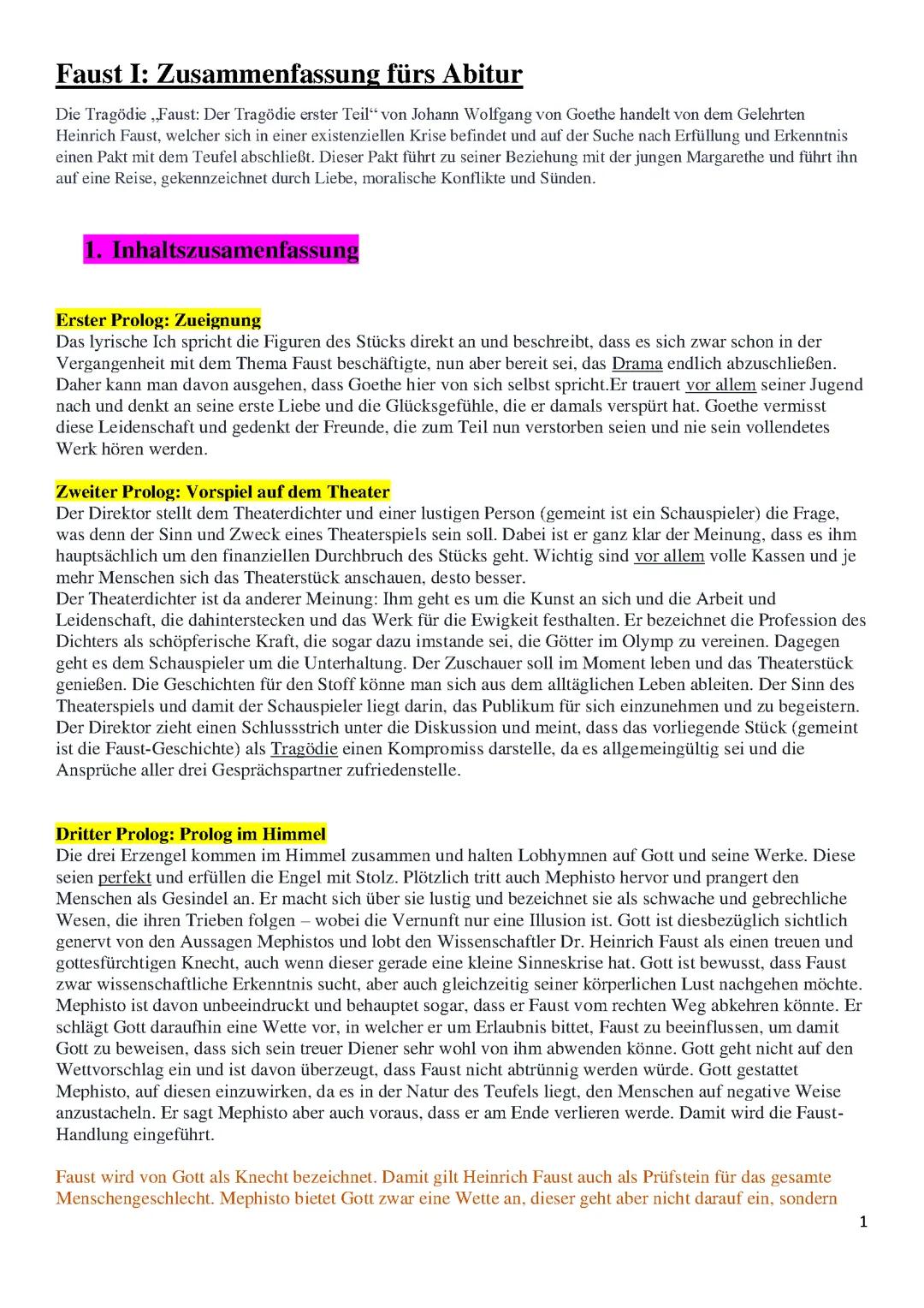 Faust I Abitur Zusammenfassung Deutsch LK