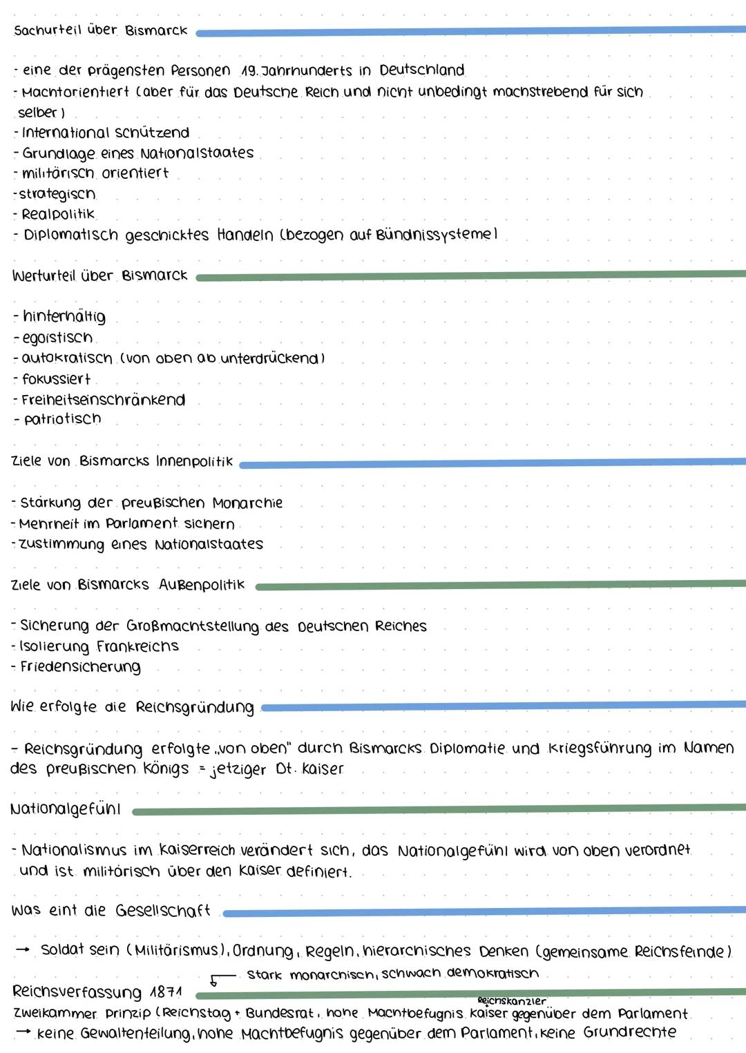 Vorwissen
KLAUSUR VORBEREITUNG
BISMARCK
• Gründung des Deutschen Bundes im Jahr 18.15 - seither häuften sich die Forderungen nach einem
Nati