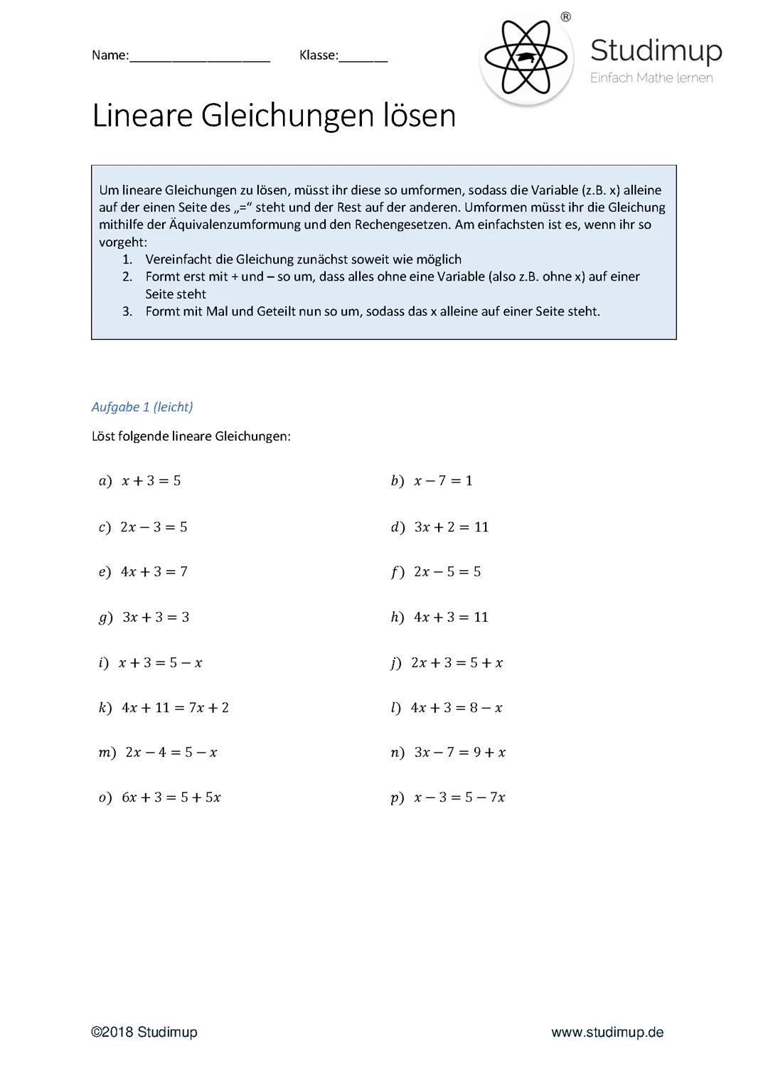Terme und Gleichungen in Mathe