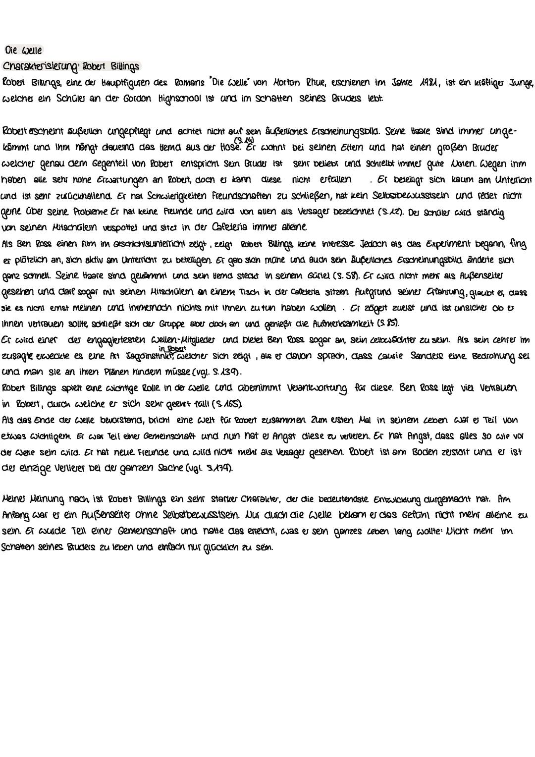 Charakterisierung zu Robert Billings: Die Welle