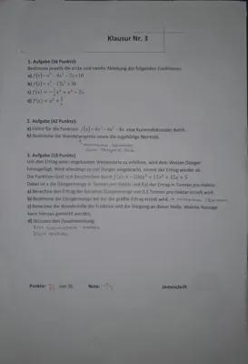 Know Mathe Klausur Kurvendiskussion (11.Klasse Wirtschafts-Gymnasium) thumbnail