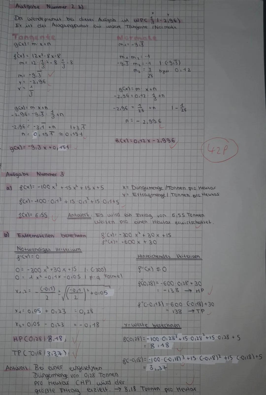 Klausur Nr. 3
1. Aufgabe (16 Punkte):
Bestimme jeweils die erste und zweite Ableitung der folgenden Funktionen:
a) f(x) = x²-4x²-7x+10
b) f