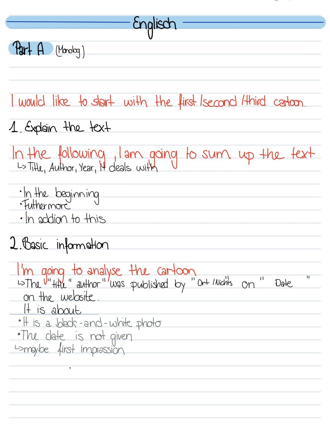 Englisch
Part A (Monobg)
I would like to start with the first Isecond third cartoon.
1. Explain the text
In the following, lam going to