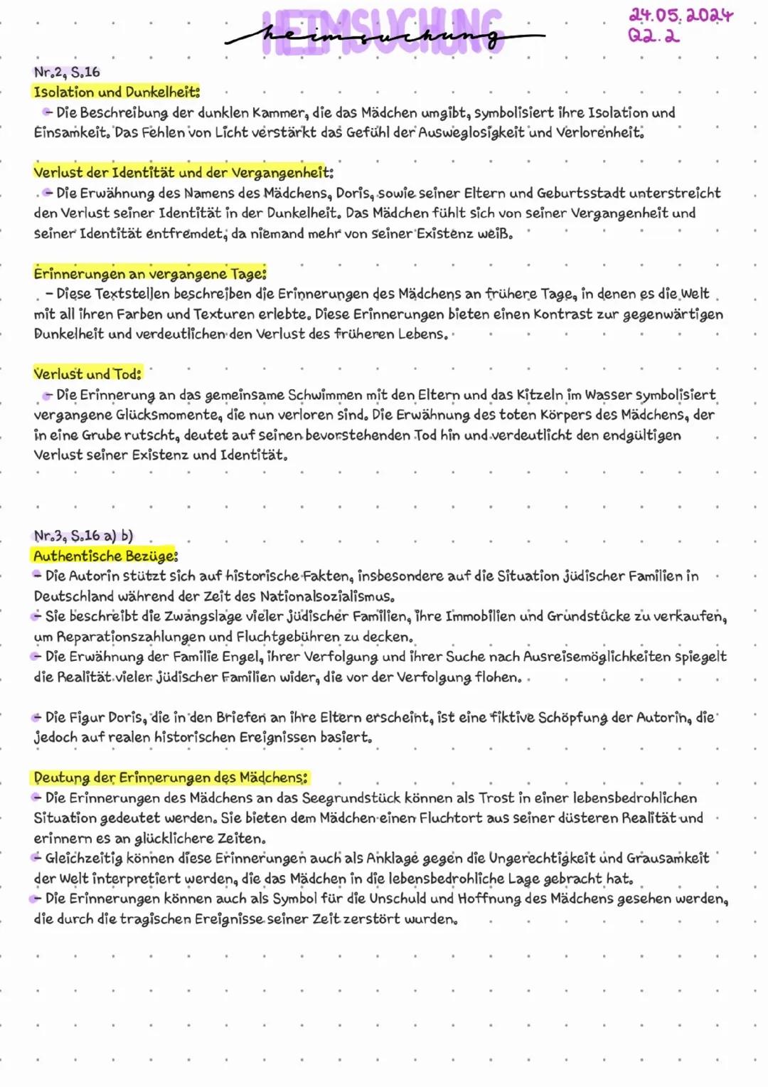 Heimsuchung, Erinnerungen von Doris, S.16 Arbeitsheft