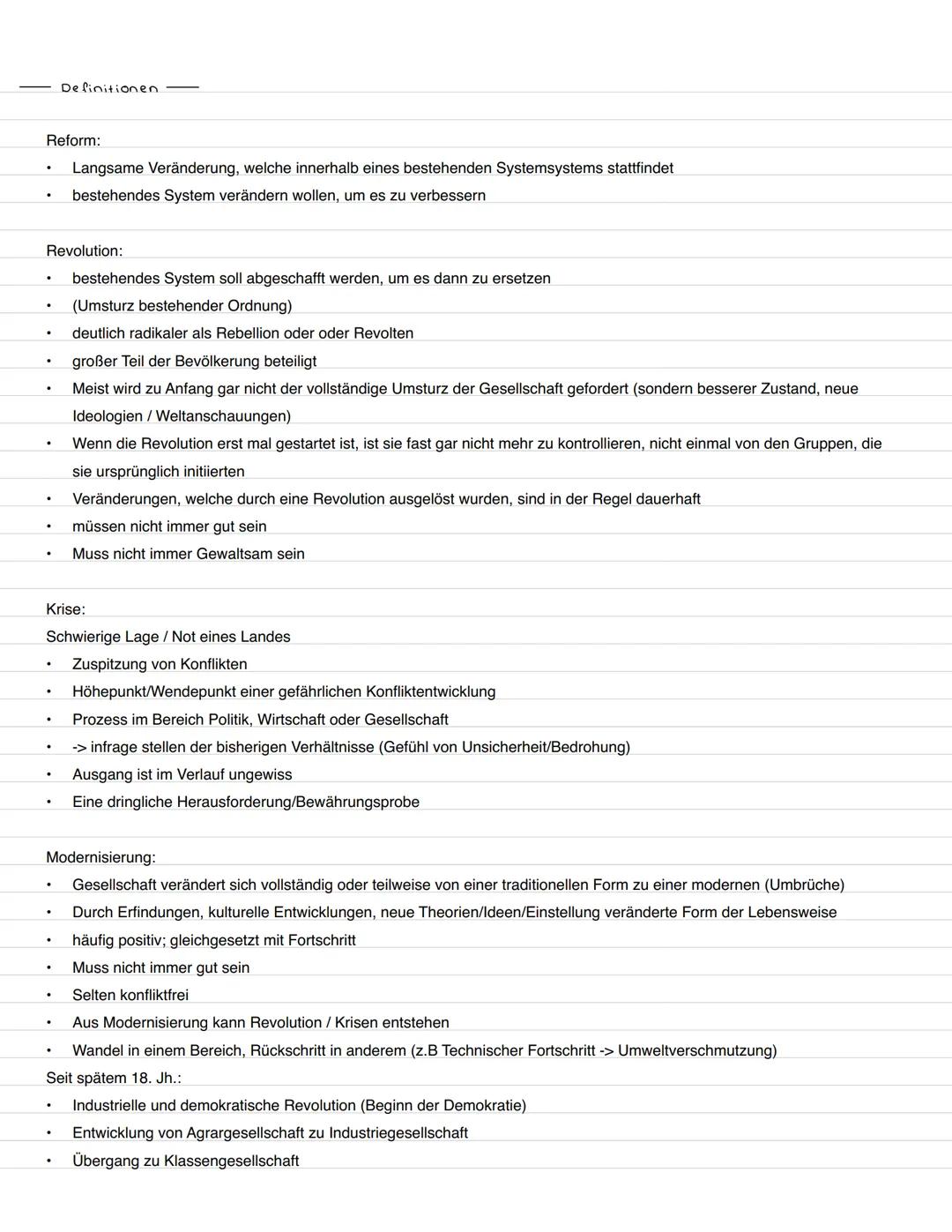 Definitionen
Reform:
- Langsame Veränderung, welche innerhalb eines bestehenden Systemsystems stattfindet
- bestehendes System verändern wo