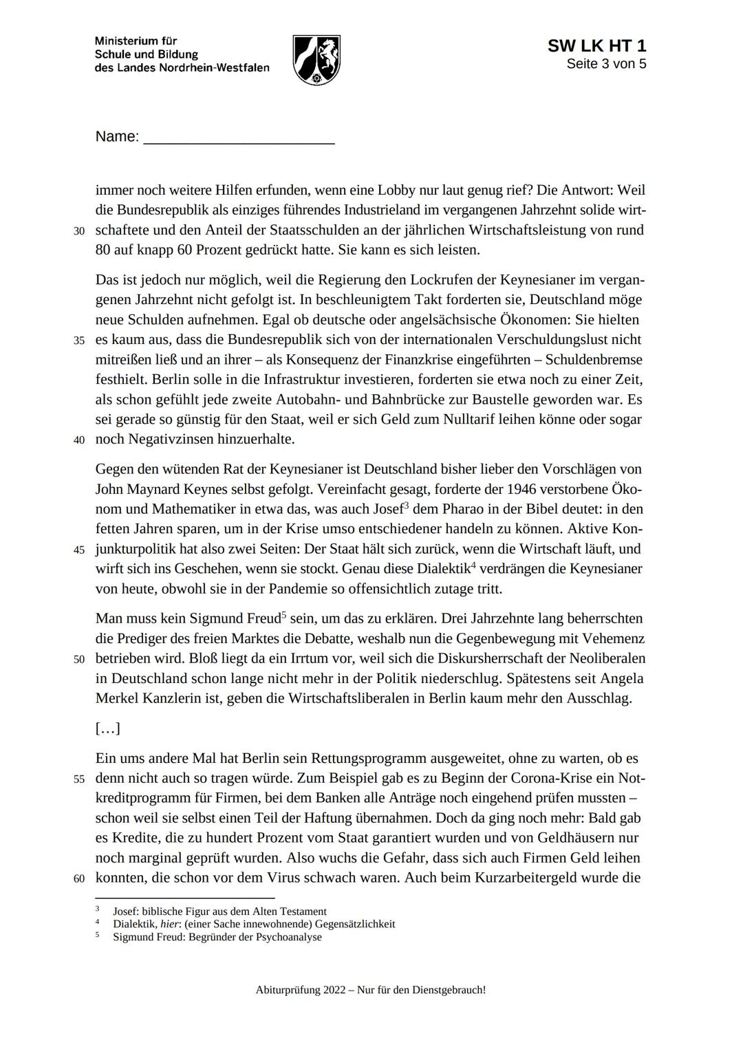 Ministerium für
Schule und Bildung
des Landes Nordrhein-Westfalen
SW LK HT 1
Seite 1 von 5
Name:
Abiturprüfung 2022
Sozialwissenschaften, Le