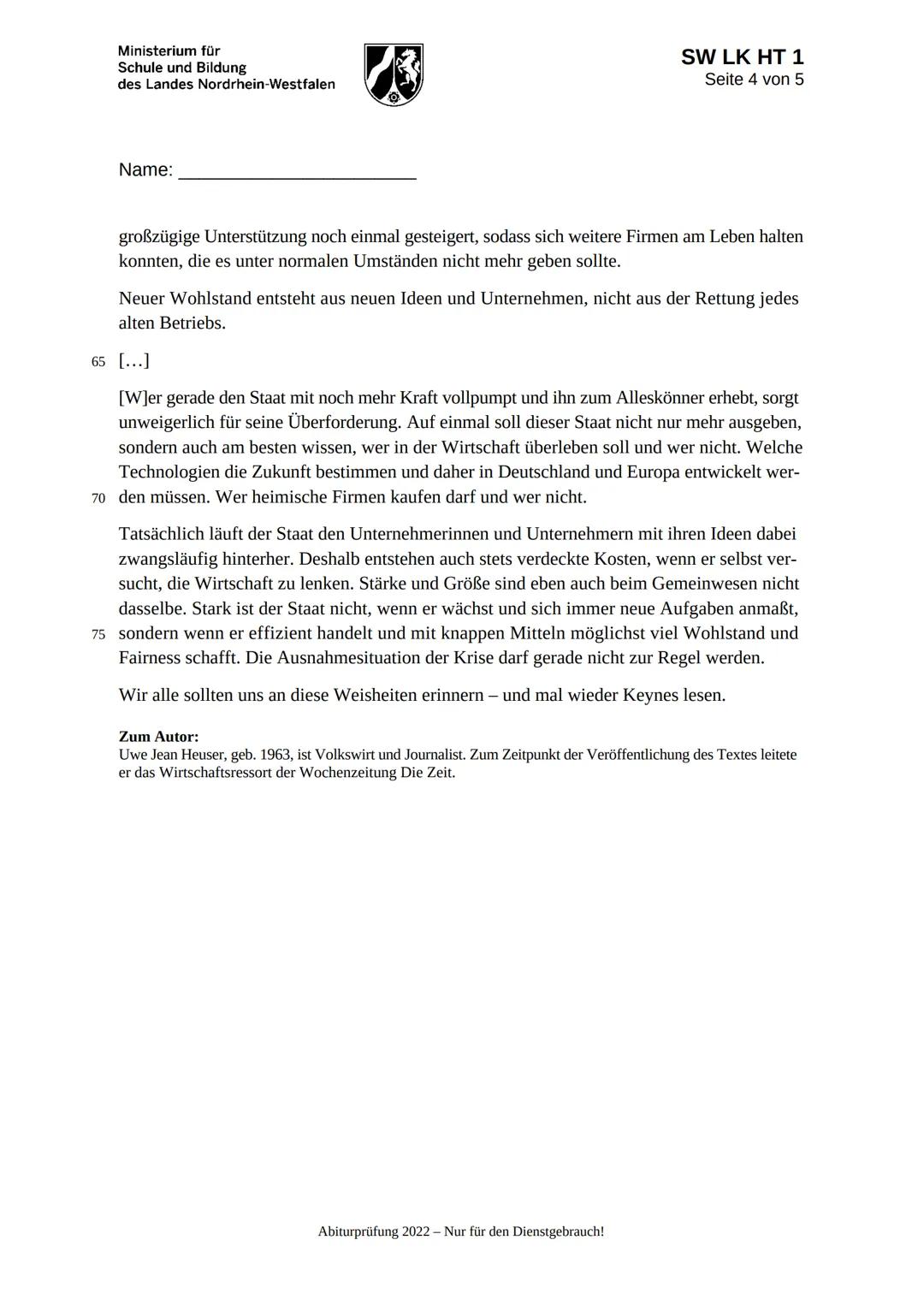 Ministerium für
Schule und Bildung
des Landes Nordrhein-Westfalen
SW LK HT 1
Seite 1 von 5
Name:
Abiturprüfung 2022
Sozialwissenschaften, Le