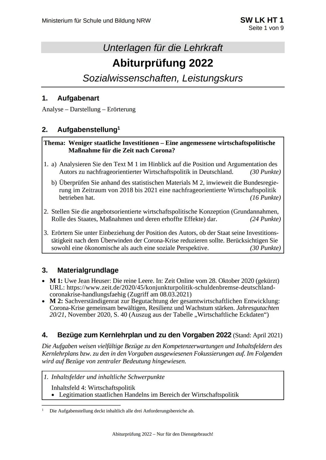 Ministerium für
Schule und Bildung
des Landes Nordrhein-Westfalen
SW LK HT 1
Seite 1 von 5
Name:
Abiturprüfung 2022
Sozialwissenschaften, Le